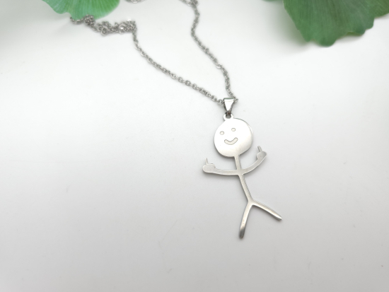 Preview: Männchen Stinkefinger Edelstahl Halskette